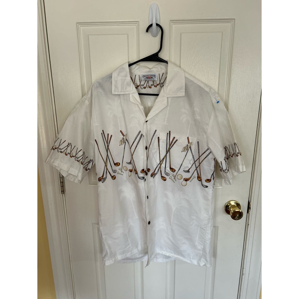Pacific Legend Mens Hawaiian Button Down Shirt Golf Palm Trees Pocket‎ Size L e2